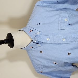 Ralph Lauren Men's Nautical Light Blue Casual Button Down Shirt, Size Medium